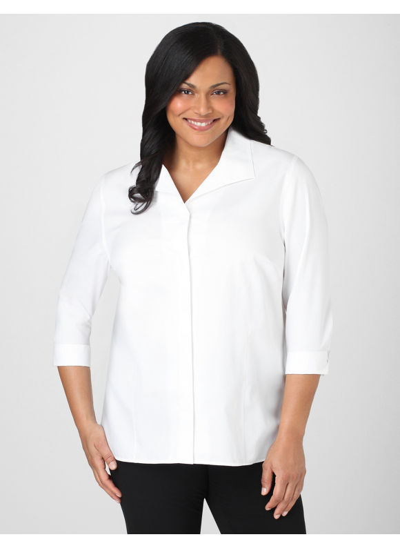 Women's Plus Size/White No-Iron Cotton Dress Shirt