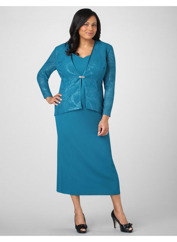 Pasazz.net Favorite -  Catherines Women's Plus Size/Blue Grass Swirled Glitter Jacket Dress -