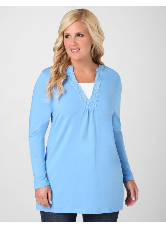 Catherines Women's Plus Size/Blue Lacy Days Long-Sleeve Tunic - Size