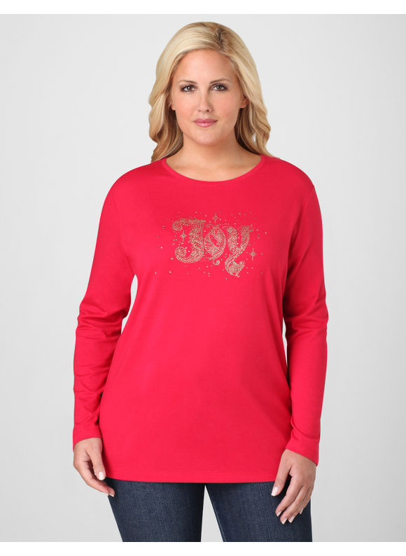 Pasazz.net Plus Size Holiday Clothing Shop - Women's Plus Size/Crimson Red Holiday Sentiments Tee -