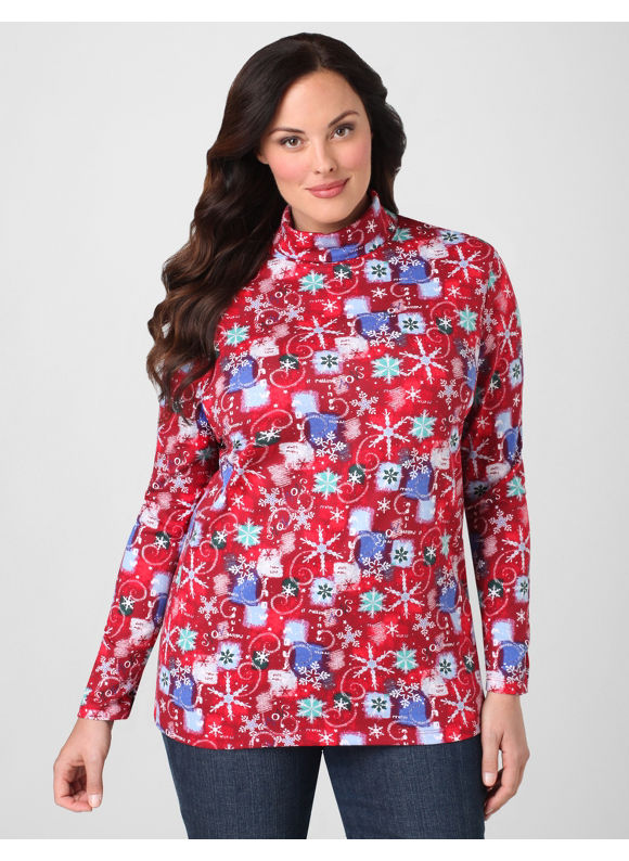 Pasazz.net Plus Size Holiday Clothing Shop - Women's Plus Size/Crimson Red Holiday Magic Turtleneck -