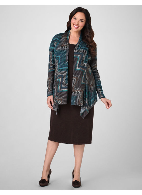 Women's Plus Size/Brown Multi Geo Print Jacket Dress
