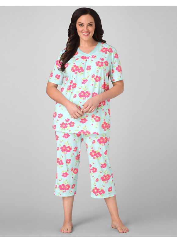 Women's Plus Size/Light Teal Wild Poppies Capri Pajamas