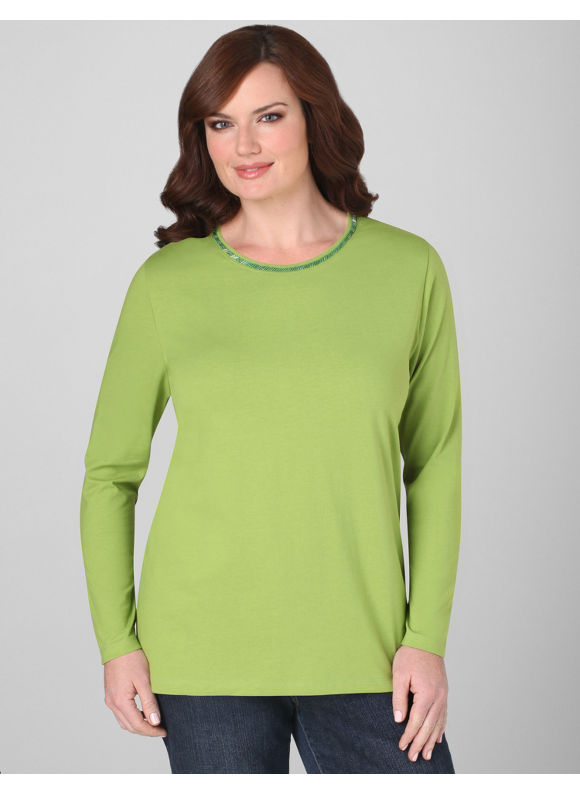 Catherines Women's Plus Size/Peridot Beaded Splendor Long-Sleeve Top -