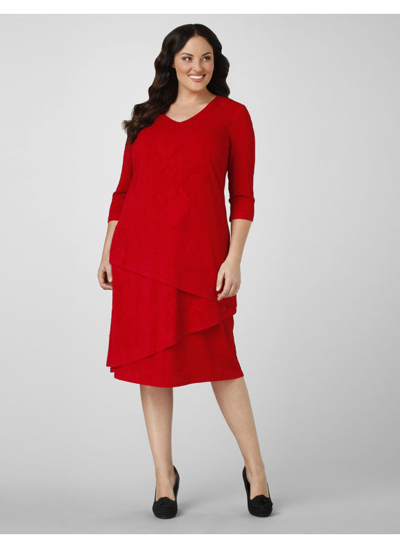 Catherines Women's Plus Size/Crimson Red Tiered Texture Dress