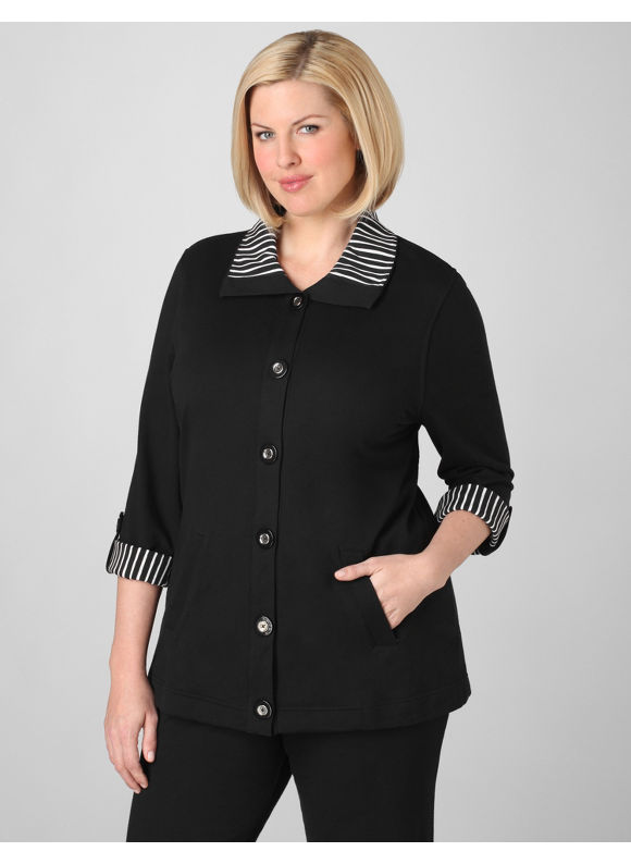 Catherines Women's Plus Size/Black Striped Tabbed Jacket - Size 0X