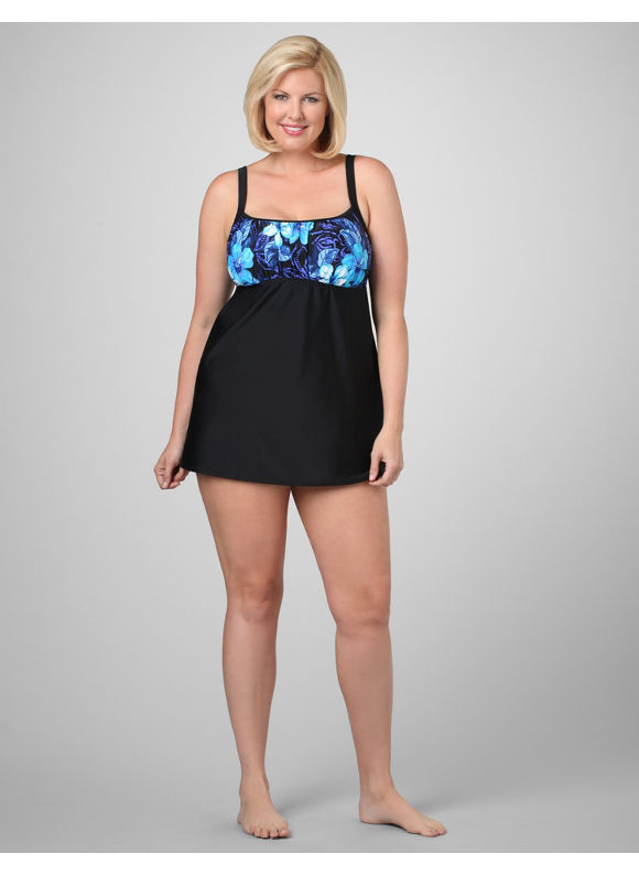 Catherines Women's Plus Size/Blue Amazon Floral Swimdress - Size 24W