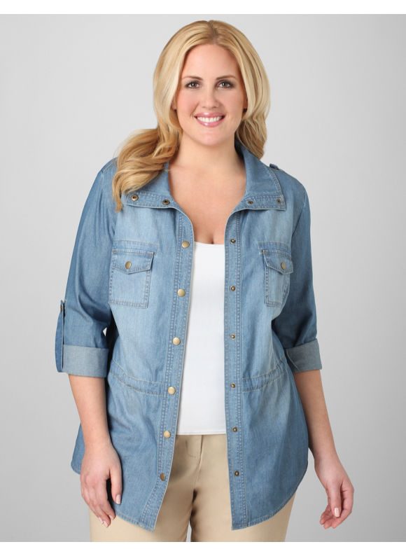 Catherines Women's Plus Size/Denim Chambray Snap-Button Jacket - Size