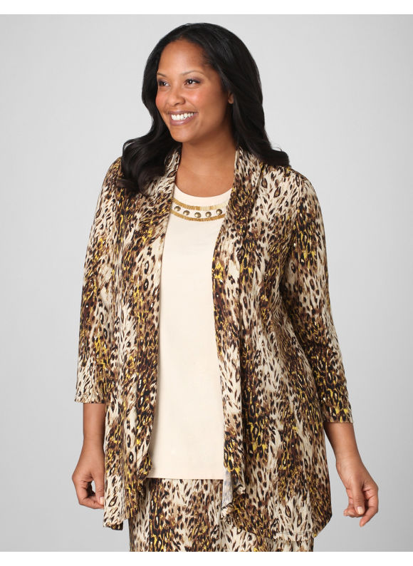 Pasazz.net Favorite - Catherines Women's Plus Size/Khaki Metallic Leopard Jacket - Size 1X,