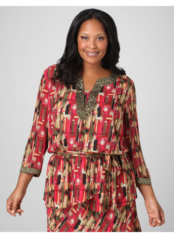 Catherines Women's Plus Size/Scarlet Abstract Chiffon Tunic - Size 1X,