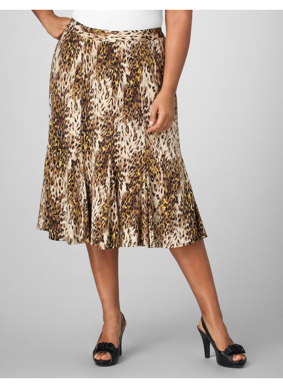 Pasazz.net Favorite - Catherines Women's Plus Size/Khaki Metallic Leopard Skirt - Size 1X