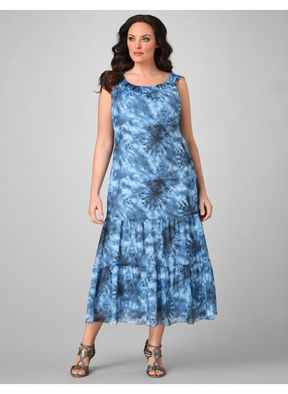 Catherines Women's Plus Size/Periwinkle Tie-Dye Maxi Dress