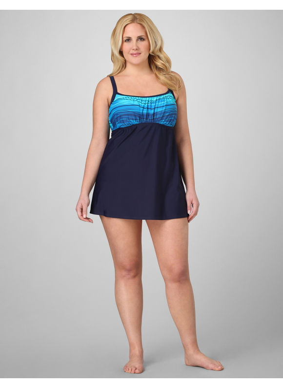 Catherines Women's Plus Size/Black Ocean's Crest Swimdress - Size 24W