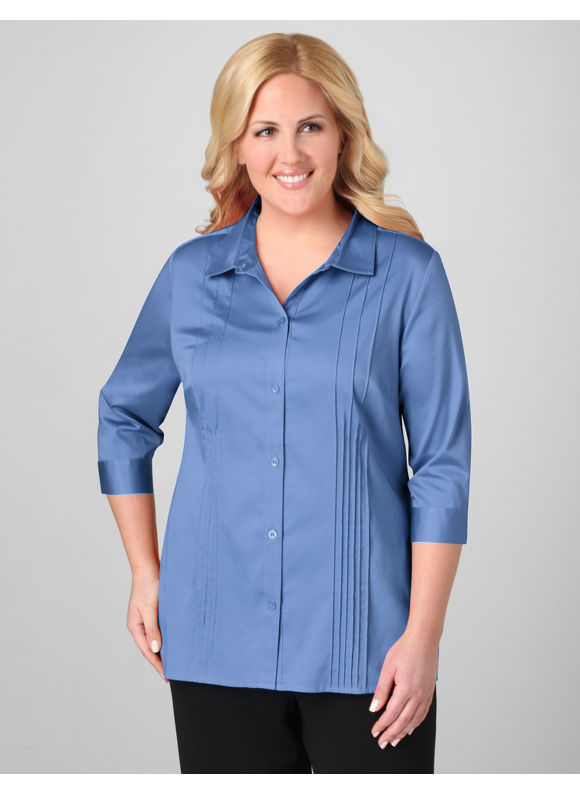 Pasazz.net Favorite - Catherines Women's Plus Size/Blue Sateen Pintuck Top - Size 2X