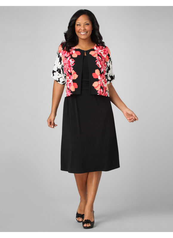 Pasazz.net Favorite - Catherines Women's Plus Size/Coral Floral Placement Jacket Dress -