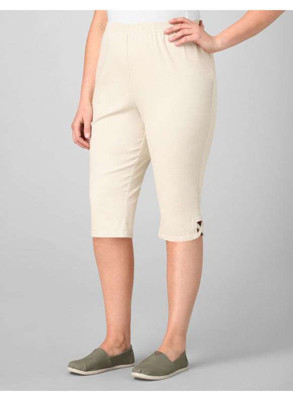 Pasazz.net Favorite - Catherines Women's Plus Size/Black, Stone Criss-Cross Twill Capri -