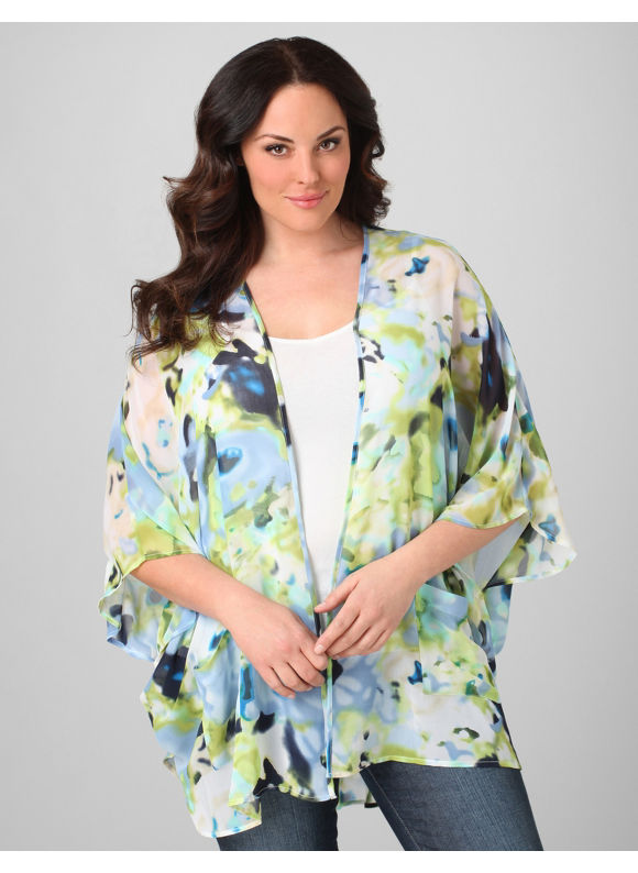 Catherines Women's Plus Size/Egret White Georgette Blur Jacket - Size