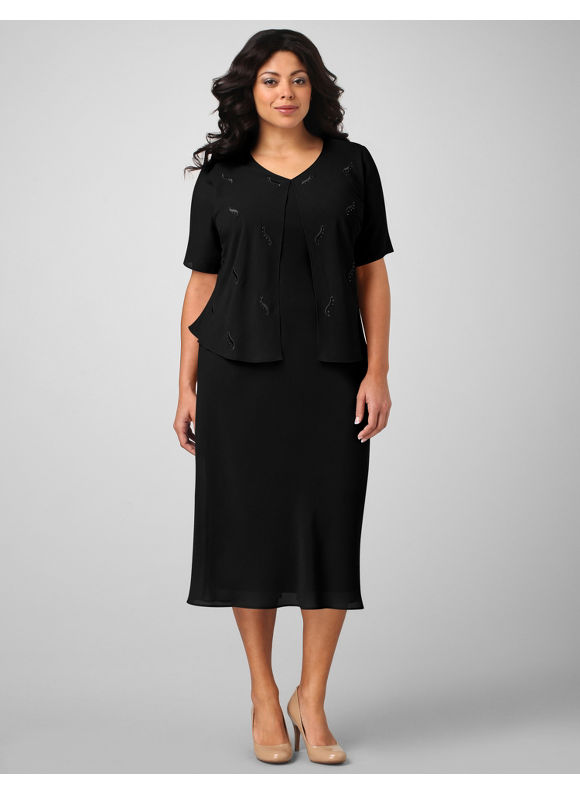Catherines Women's Plus Size/Black Flyaway Chiffon Dress - Size 26W