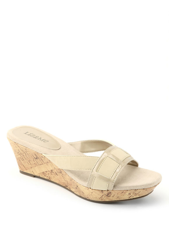 Catherines Women's Plus Size/Khaki Belted Wedge Slide Sandal