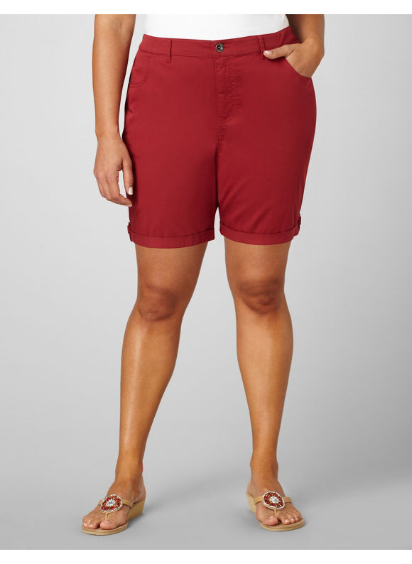 Pasazz.net Favorite - Catherines Women's Plus Size/Bright Wine Tabbed Bermuda Shorts - Size