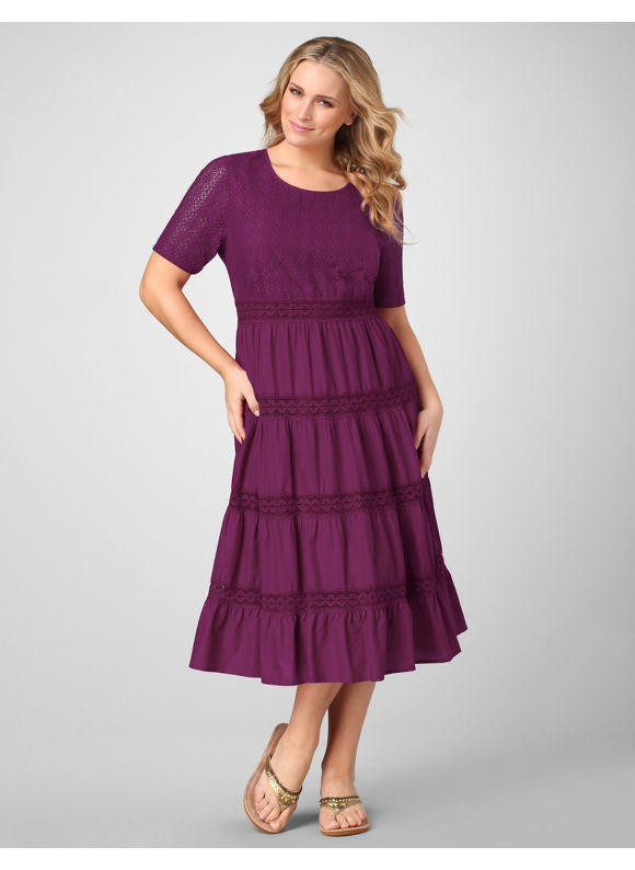 Plus Size Dresses - Catherines Women's Plus Size/Purple Tiered Woven Dress - Size 3X