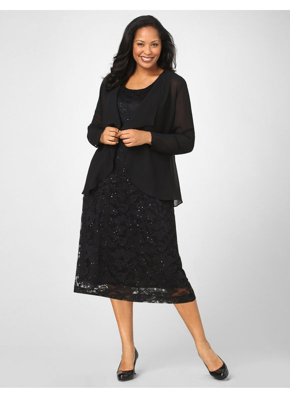 Pasazz.net Favorite - Catherines Women's Plus Size/Black Graceful Lace Jacket Dress - Size