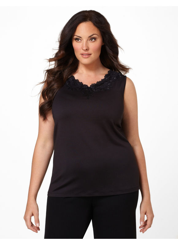 Catherines Plus Size Graceful Lace Tank - Women's, Black