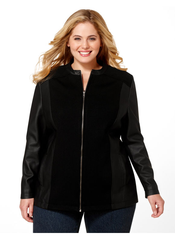 Pasazz.net Favorite - Catherines Women's Plus Size/Black Faux Leather Jacket - Size 3X