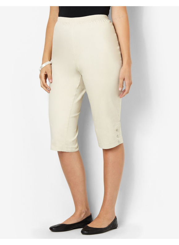 Catherines Womens Plus Size/Soft Tan Rhinestone Twill Capri - Size 2X