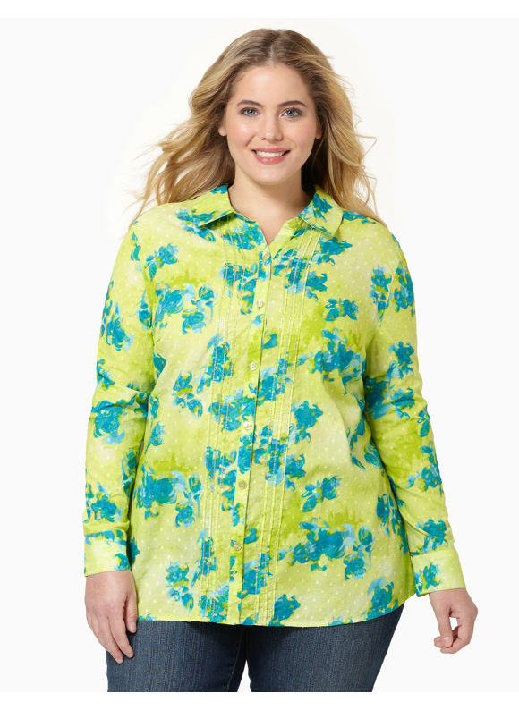 Catherines Women's Plus Size/Lime Swiss Dot Buttonfront