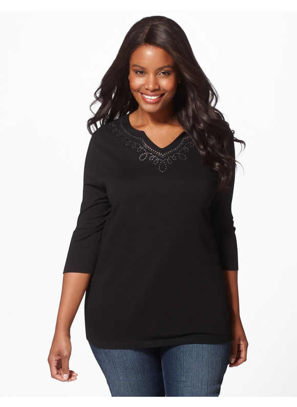 Catherines Womens Plus Size/Black Curlicue Tee - Size 0X