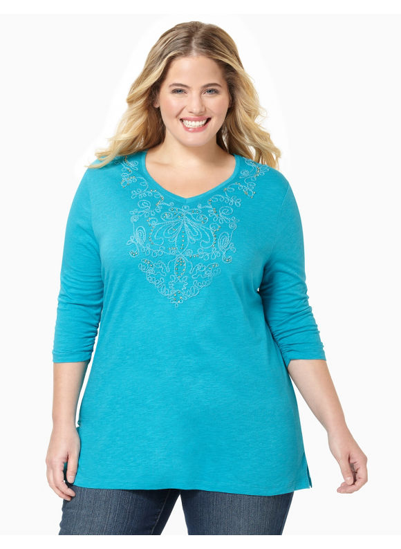 Catherines Womens Plus Size/Caribbean Sea Soutache Spell Top - Size
