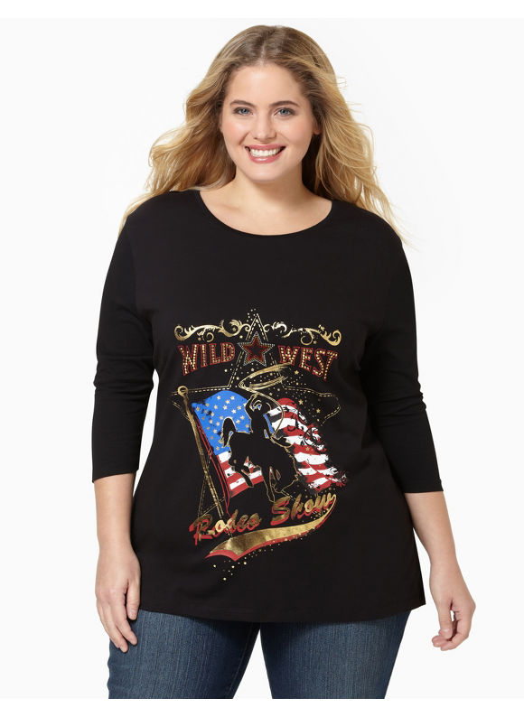 Catherines Womens Plus Size/Black Rodeo Show Tee - Size 0X