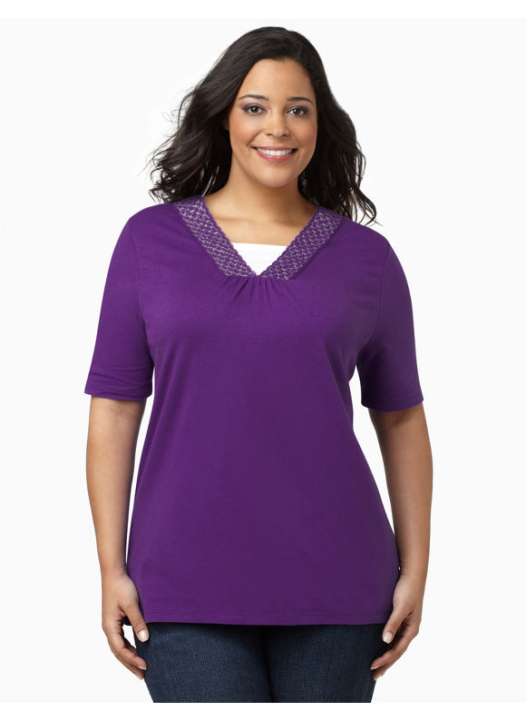 Catherines Womens Plus Size/Regal Purple Glitter Crochet V-Neck -