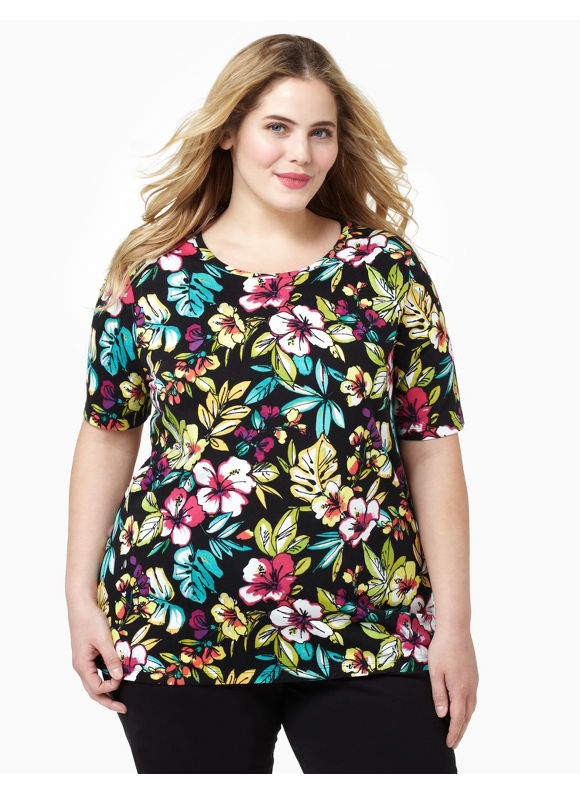 Catherines Womens Plus Size/Black Sketched Florals Top - Size 3X
