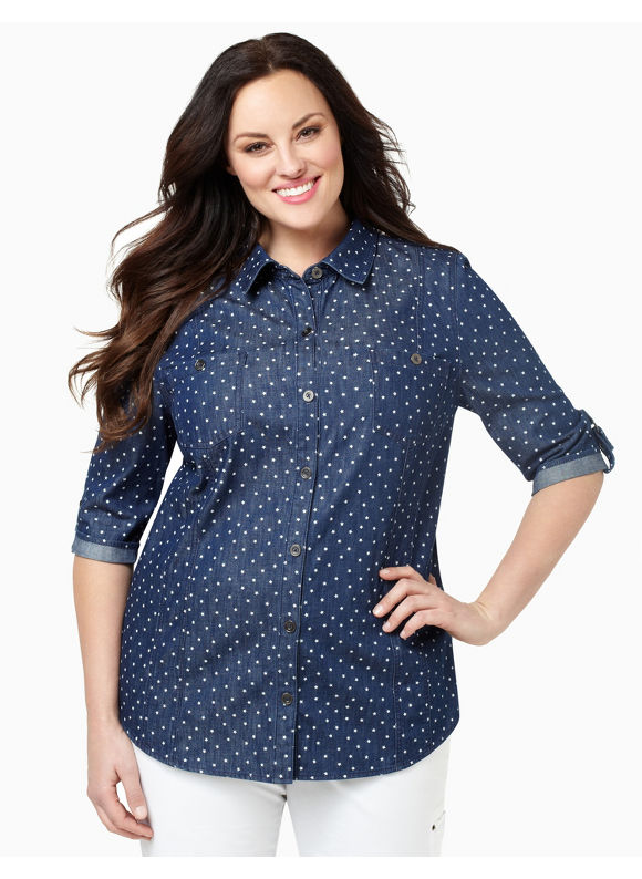 Catherines Womens Plus Size/Denim Blue Denim Star Shirt - Size 3X