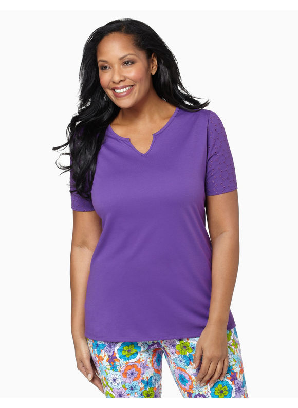 Catherines Womens Plus Size/Bright Plum Eyelet Sleep Tee - Size 1X
