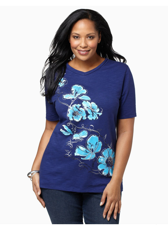 Catherines Womens Plus Size/Vivid Blue Ascension V-Neck - Size 0X