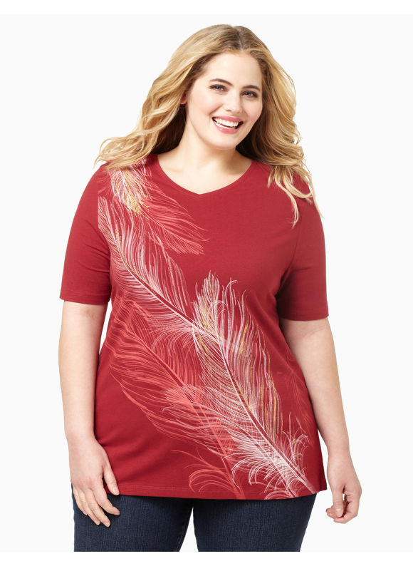 Catherines Womens Plus Size/Dusty Red Fresh Feather Tee - Size 2X
