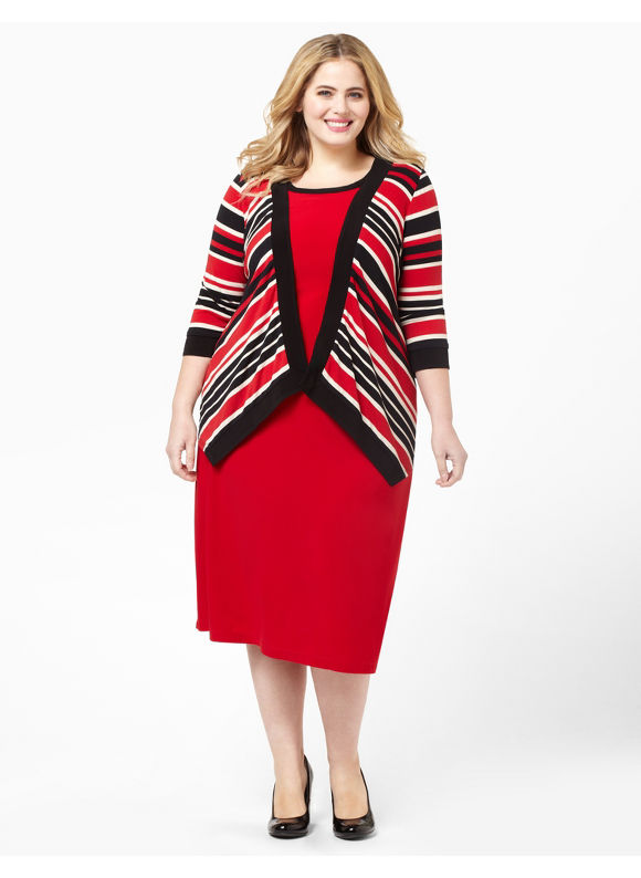 Pasazz.net Favorite - Plus Size Bold Stripes Jacket Dress Catherines Women's Size 1X, Tango