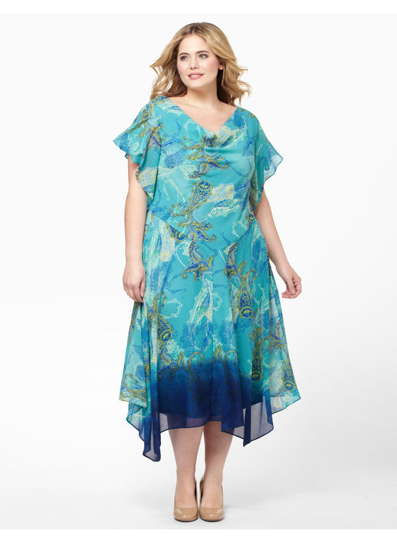 Catherines Women's Plus Size/Bali Turqouise Paisley Flutter Dress