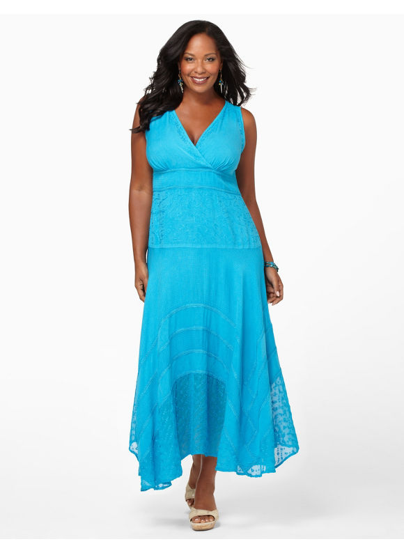 Catherines Women's Plus Size/Vivid Blue Floral Patch Maxi Dress