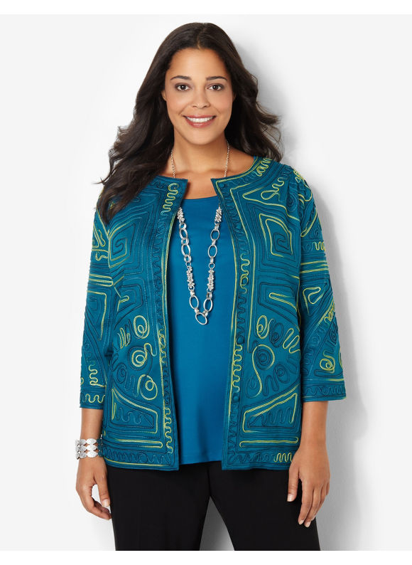  Plus Size Intrigue Soutache Jacket - Women's Size 2X, Tropical Turquoise