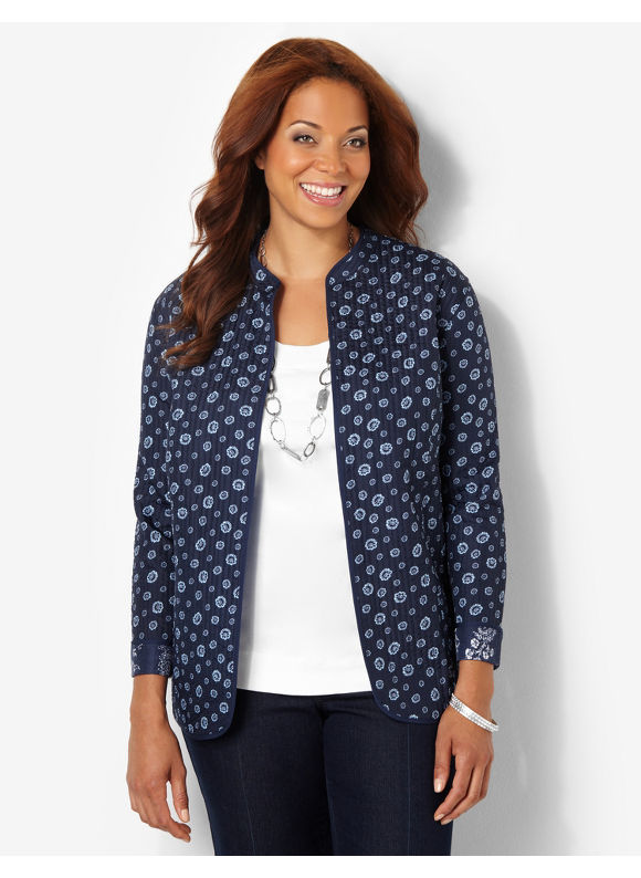  Plus Size Paisley Bloom Reversible Jacket - Women's Size 0X, Navy