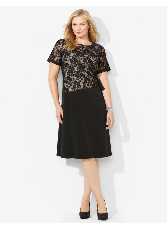 Plus Size Cinched Lace Dress Women's Size 16W, Black