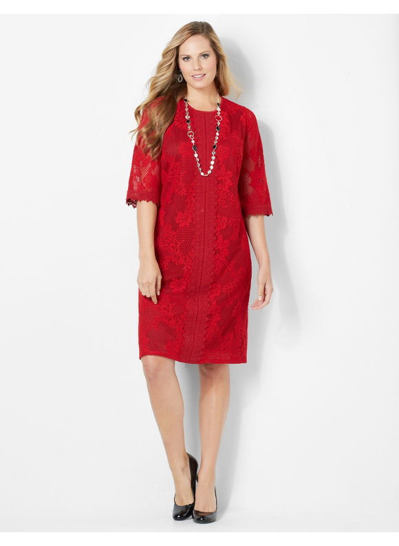 Plus Size Lace Decor Dress Women's Size 2X, Jester Red