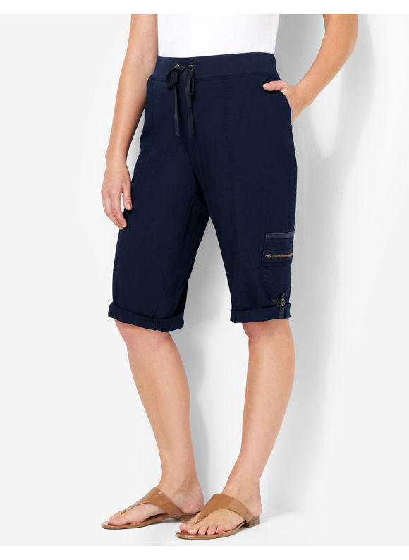 ladies navy capri trousers