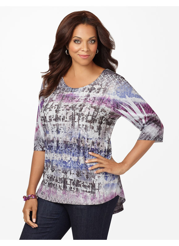 UPC 553427460013 product image for Catherines Plus Size Blurred Lace Top - Women's Size 0X, Gray | upcitemdb.com