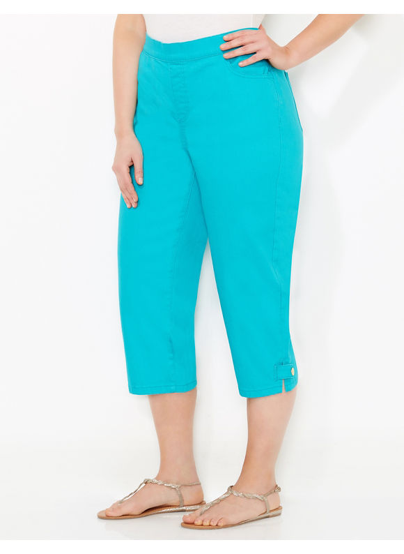 UPC 554444010021 product image for Catherines Plus Size Tab Timeless Fit Capri, - Women's Size 1X, Neon Turquoise | upcitemdb.com