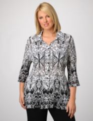 Scroll Print Pleated Blouse